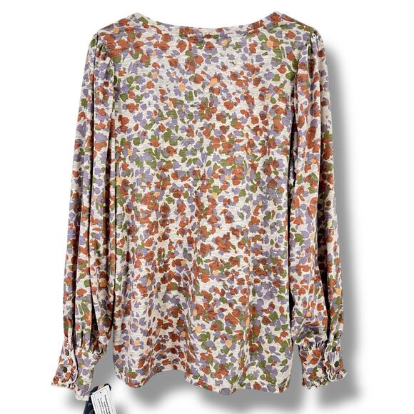 New Democracy Wide V-Neck Floral Camo Print Shirt Plus Sz 2X Wisteria - Picture 5 of 7